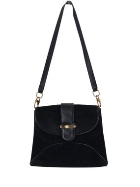 Vintage Gucci Black Suede Enamel Web Horsebit Shoulder Bag